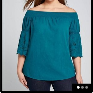 Lane Bryant Eyelet Sleeve Off The Shoulder Top